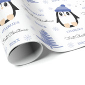 Baby Boys Erster Weihnachts Winter Pinguin Blau Geschenkpapier (Rolleneckpunkt)
