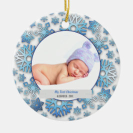 Baby Boys Erstes Weihnachtsfest Foto Schneeflocken Keramik Ornament