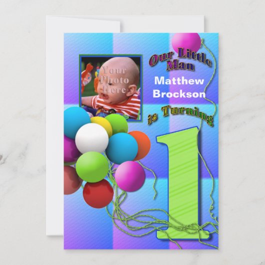 Baby Boy's First Birthday - Balloons Einladung (Vorderseite)