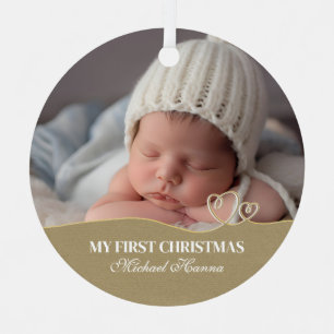 Baby Boy's First Christmas Birth Stats & Foto Ornament Aus Metall
