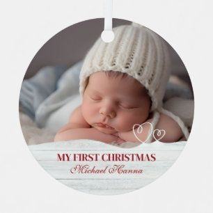 Baby Boy's First Christmas Birth Stats & Foto Ornament Aus Metall