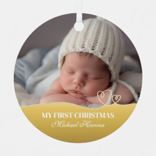 Baby Boy's First Christmas Birth Stats & Foto Ornament Aus Metall