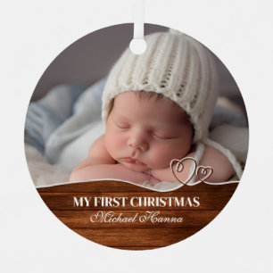 Baby Boy's First Christmas Birth Stats & Foto Ornament Aus Metall