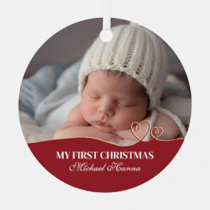 Baby Boy's First Christmas Birth Stats & Foto Ornament Aus Metall