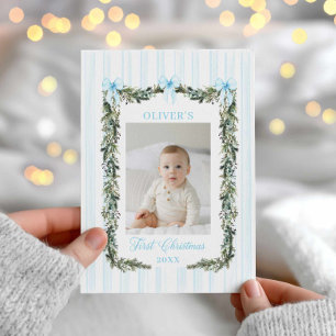 Baby Boy's First Christmas Foto Card Karte