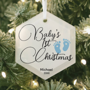 Baby Boy's First Christmas Ornament - Personalisie Aus Glas