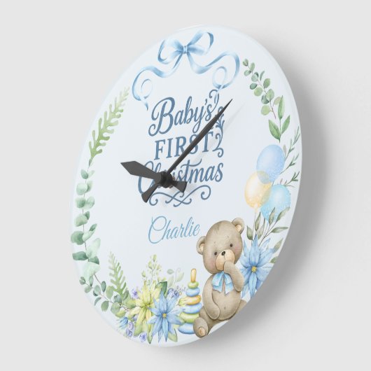 Baby Boy's First Christmas Personalisiert Name Fot Große Wanduhr (Winkel)