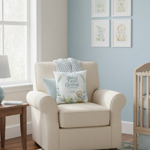 Baby Boy's First Christmas Personalisiert Name Fot Kissen