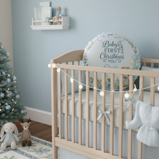 Baby Boy's First Christmas Personalisiert Name Fot Rundes Kissen