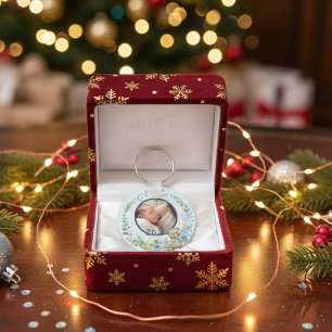 Baby Boy's First Christmas Personalisiert Name Fot Schlüsselanhänger