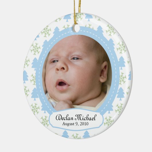 Baby Boy's First Christmas - Tree & Snowflake Keramikornament (Links)