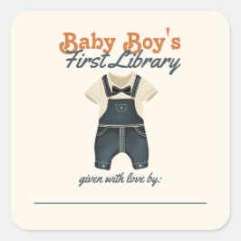 Baby Boy's First Library Book Themed Baby Shower Quadratischer Aufkleber