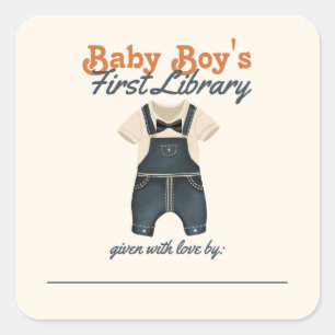 Baby Boy's First Library Book Themed Baby Shower Quadratischer Aufkleber