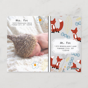 Baby Boy's Foto Fox Woodland Birth Record Stats Postkarte
