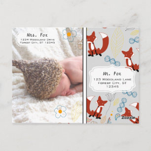 Baby Boy's Foto Fox Woodland Birth Record Stats Postkarte