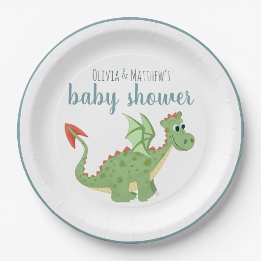 Baby Boys Magical Green Dragon Baby Dusche Pappteller (Vorderseite)