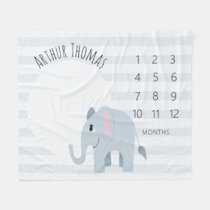 Baby Boys Niedlich Blue Elephant Safari Milestone Fleecedecke