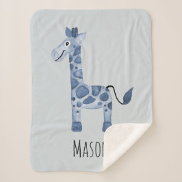 Baby Boy's Niedlich Blue Safari Giraffe und Name Sherpadecke