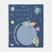 Baby Boys Niedlich Blue Space Alien Cartoon Milest Fleecedecke (Vorderseite)