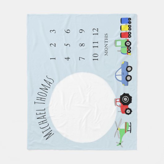 Baby Boys Niedlich Blue Train Milestone Fleecedecke (Vorderseite)