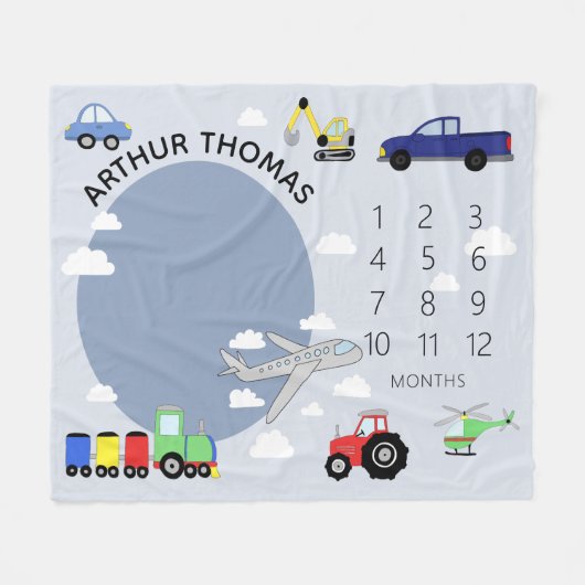 Baby Boys Niedlich Car Transport Meilenstein Neuge Fleecedecke (Vorderseite (Horizontal))