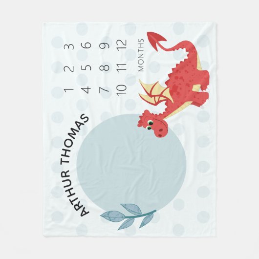 Baby Boys Niedlich Red Welsh Dragon und Name Miles Fleecedecke (Vorderseite)