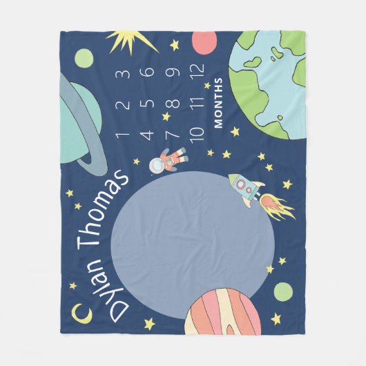 Baby Boys Niedlich Space Rocket Ship Meilenstein Fleecedecke (Vorderseite)