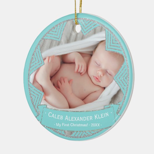 Baby Boys Powder Blue Personalisiertes Weihnachtsf Keramikornament (Links)