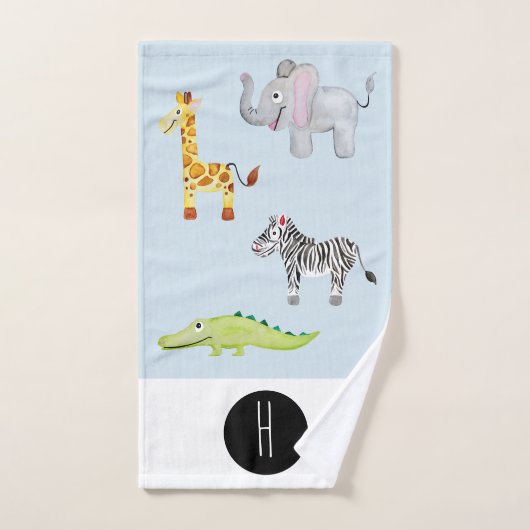 Baby Boy's Stripe Safari Animal Monogram & Name Badhandtuch Set (Handtuch)