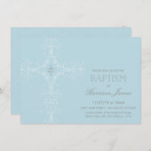 Baby Boy's Taufe Einladung mit Kreuz, Initialen (Vorne/Hinten)