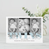 Baby Boys Twins Beautiful Blue Birth Ankündigung (Stehend Vorderseite)