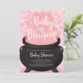 Baby Brauen Dusche Rosa Girl Cauldron Einladung (Stehend Vorderseite)
