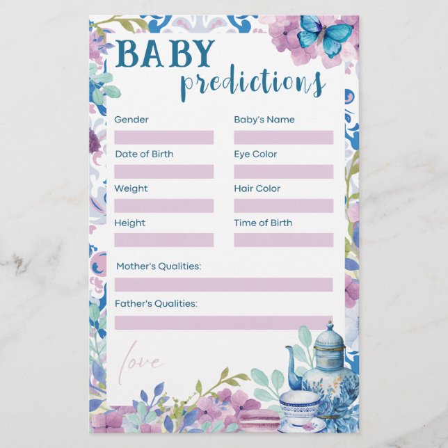 Baby braut Baby Predictions Baby Shower Games (Vorderseite)