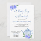 Baby Braut Blue Teapot Boy Baby Dusche Einladung (Vorderseite)