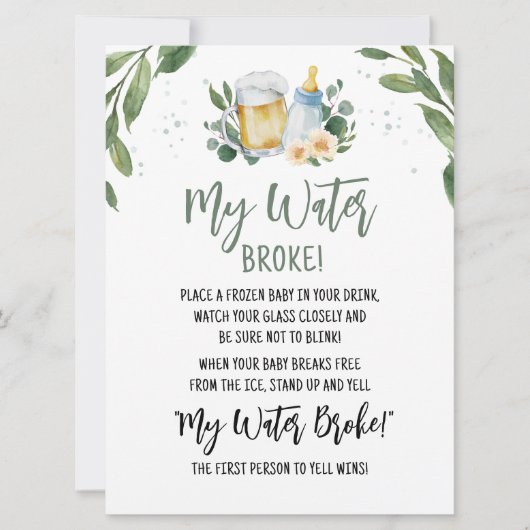 Baby braut Grün meine Wasserbroke-Spielkarte Einladung (Vorderseite)