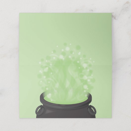 Baby Braut Hexendusche Halloween Cauldron Platzkarte (Außenseite Aufgefaltet)