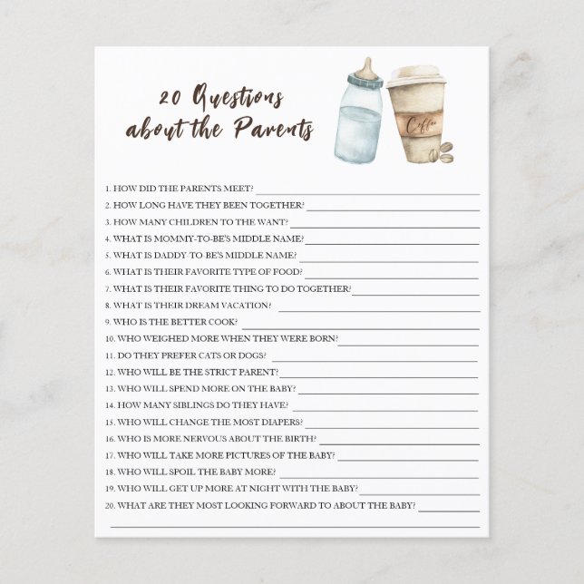 Baby braut Kaffee - 20 Fragen über Eltern (Vorderseite)