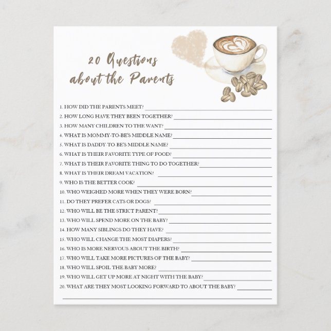 Baby braut Kaffee - 20 Fragen über Eltern (Vorderseite)