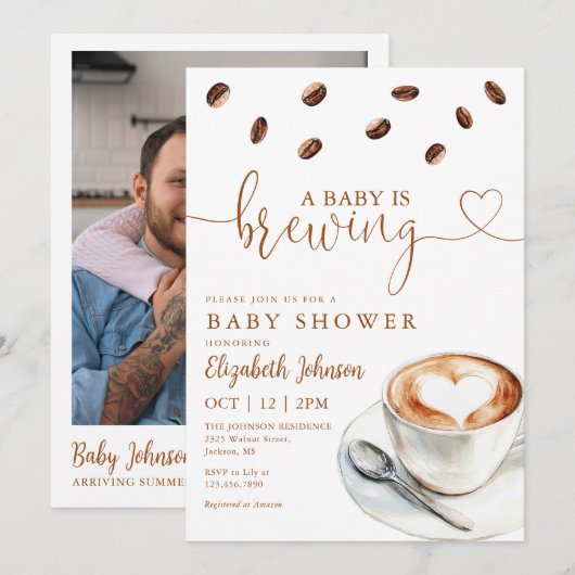 Baby Braut Kaffee Foto QR Code Dusche Einladung (Vorne/Hinten)