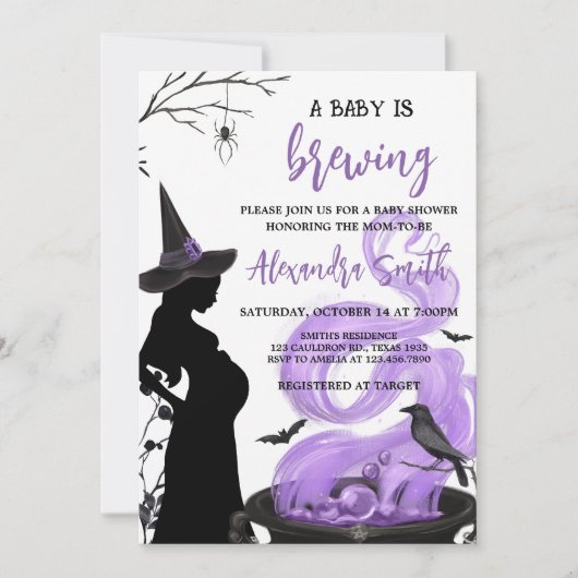 Baby braut Lila HexenBaby-Dusche Einladung (Vorderseite)