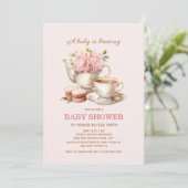 Baby braut Pink Floral Baby Girl Einladung (Stehend Vorderseite)