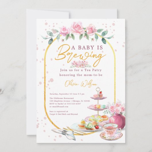 Baby braut Pink Floral Tee Party Baby Dusche Einladung (Vorderseite)