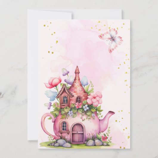 Baby braut pinkfarbene goldene Teeblätterdusche Einladung (Rückseite)