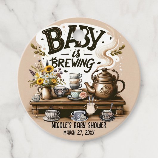 Baby braut rustikales Tee Kettle Peach Dusche Geschenkanhänger (Vorderseite)