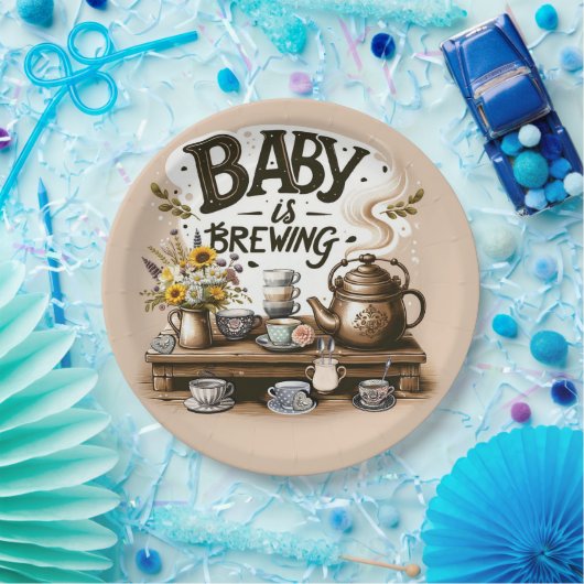 Baby braut rustikales Tee Kettle Peach Dusche Pappteller (Party)