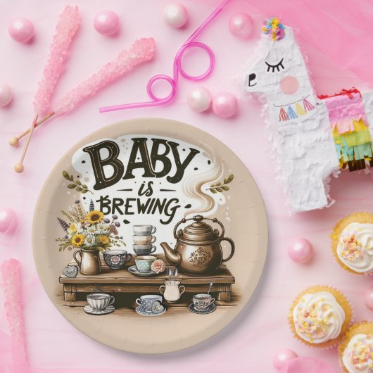 Baby braut rustikales Tee Kettle Peach Dusche Pappteller (Party)