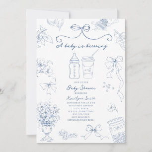 Baby braut Toile-Kaffee Blau Baby Shower Einladung
