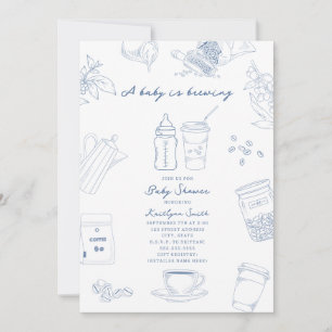 Baby braut Toile Kaffee Blau Junge Babyparty Einladung