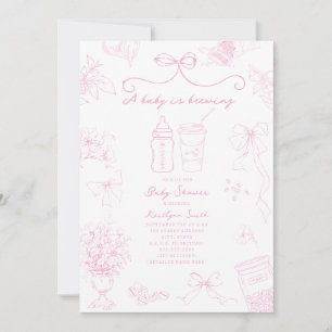 Baby braut Toile Kaffee Rosa Babyparty Einladung