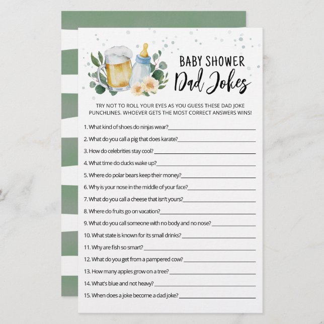 Baby Braut Vater Jokes Baby Shower Party Game (Vorne/Hinten)